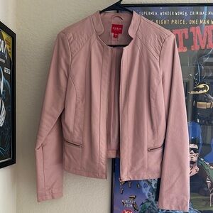 Guess Pink Leather Jacket with Cropped Length and Full-Length Sleeves
